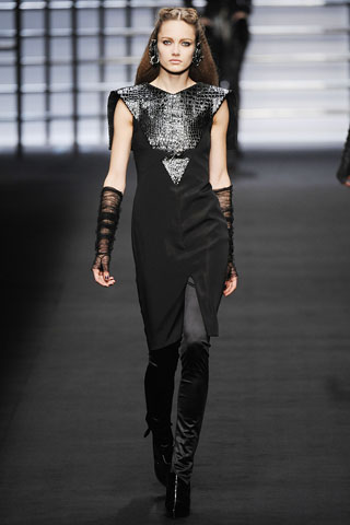 Vestido combinado con cuero negro Karl Lagerfeld
